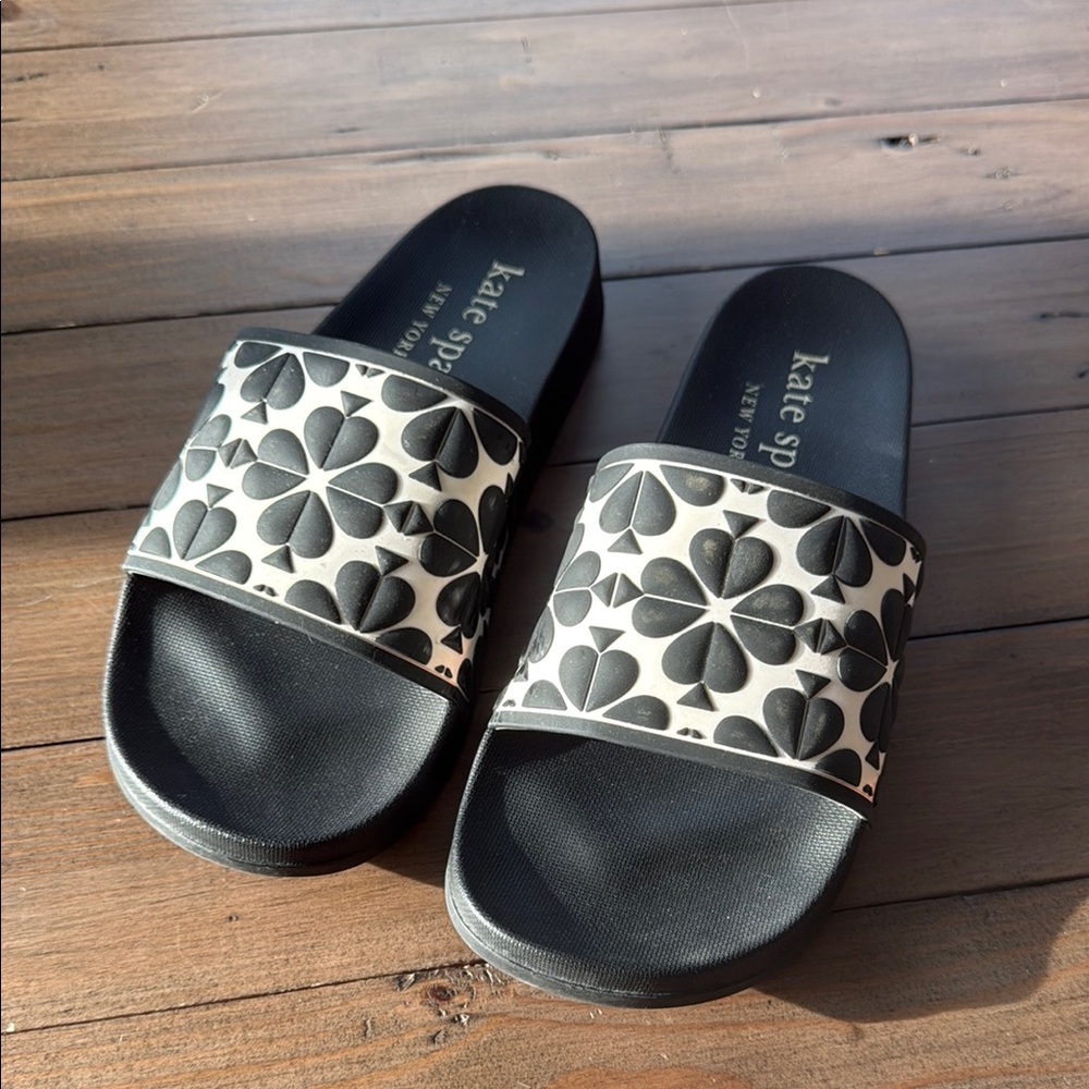 Kate Spade Black and Cream Floral Slides